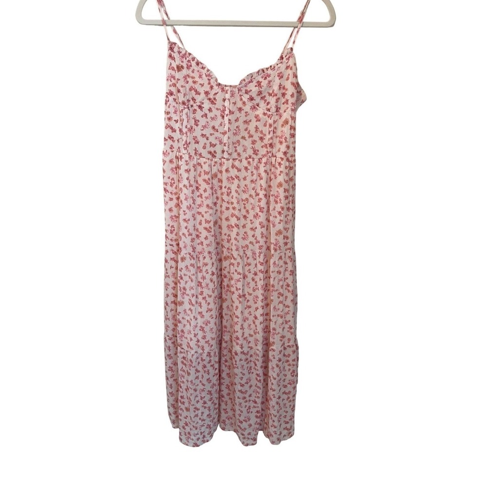 Dee Elly Size M Pink Floral Tiered Corset Midi Dress Country Cottagecore